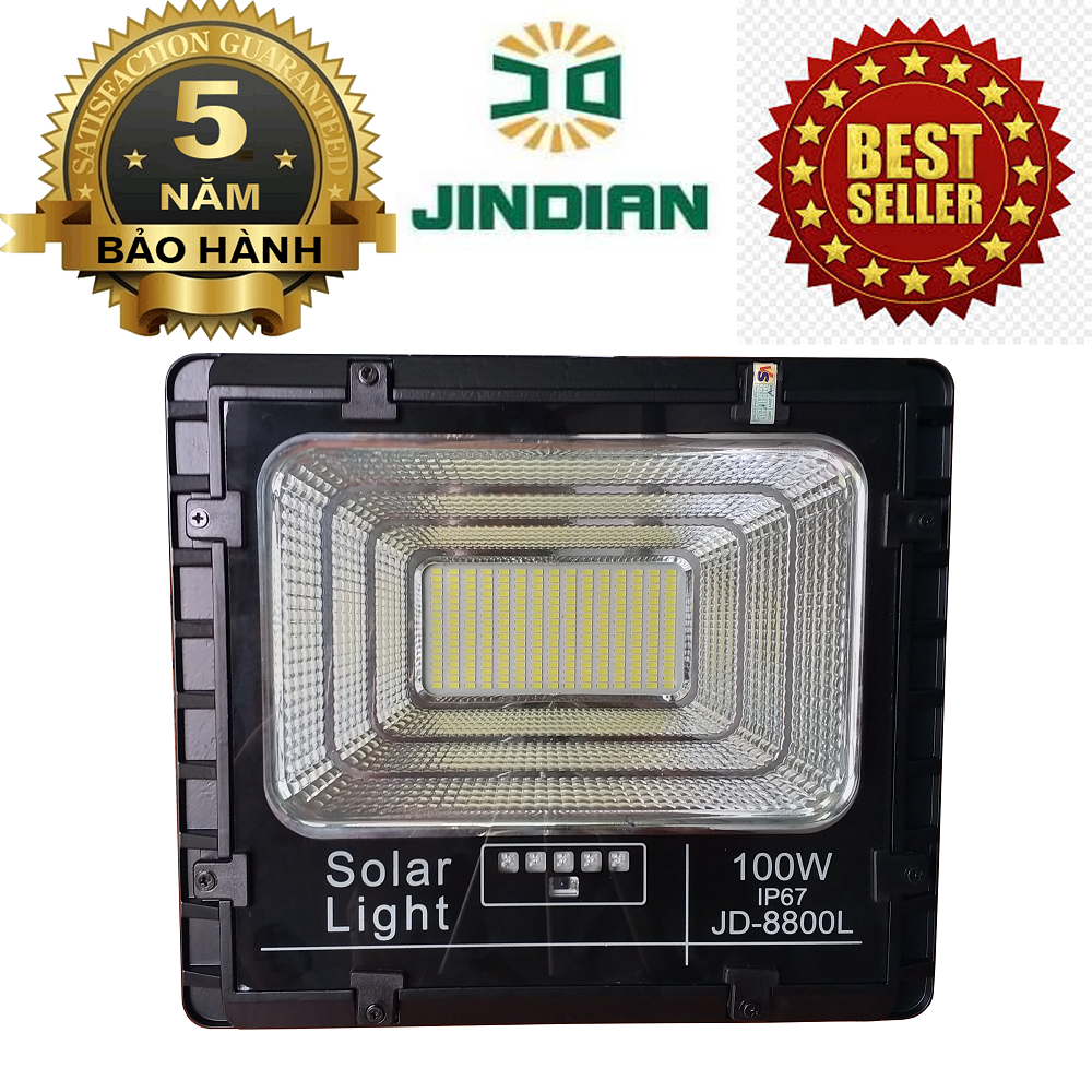 ĐÈN NĂNG LƯỢNG MẶT TRỜI SOLAR LIGHT JIDIAN JD-8800 công suất 100W công nghệ IP67 chống nước, Pin Lithium 30000mah, chế độ bật tắt tự động, có điều khiển từ xa