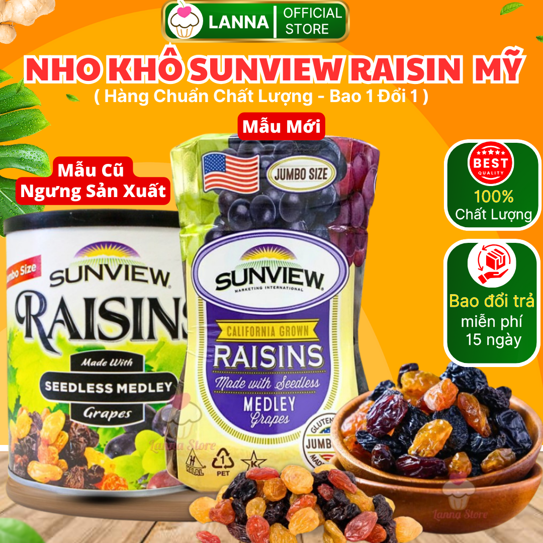 【Hàng Chuẩn Loại Ngon Nho khô Sunview Raisin hộp 425gram Trái To Bự - Mỹ
