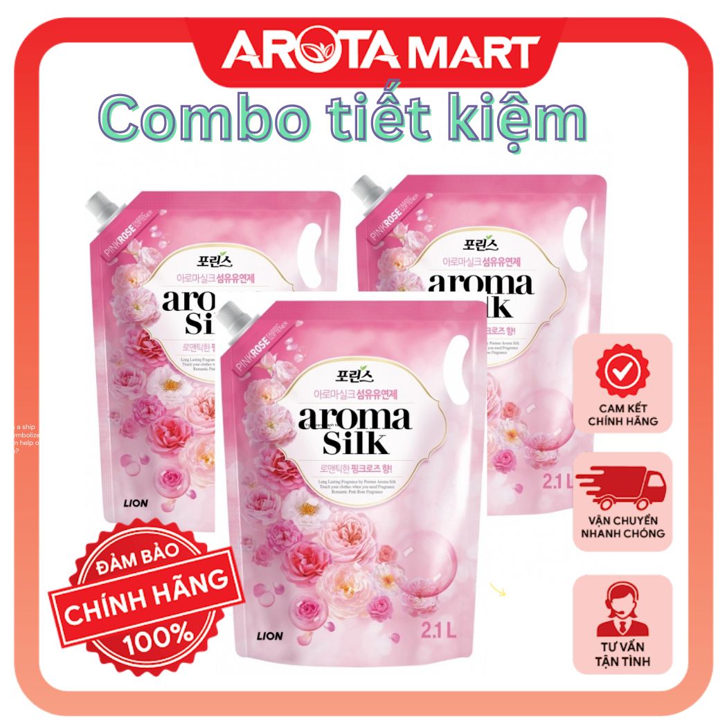 Combo 3 Nước xả vải Hương Hoa Hồng Aroma Silk túi 2.1 L Hàn Quốc