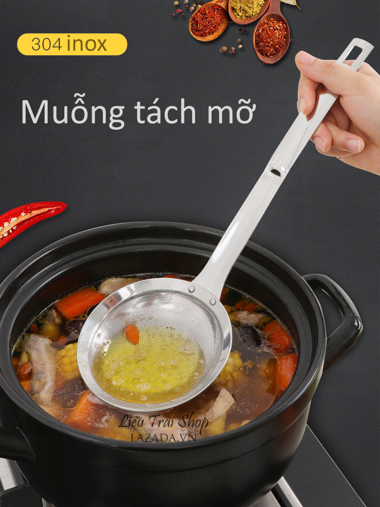 Muỗng tách mỡ tách dầu tách béo tách bọt muôi tách mỡ dầu béo bọt váng oil filter spoon