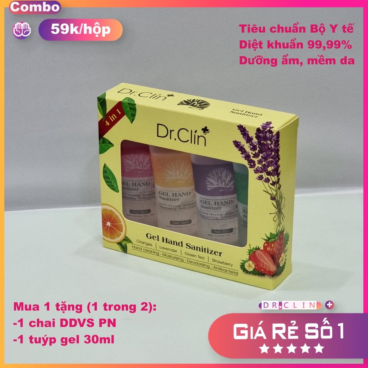 Gel rửa tay khô sát khuẩn dr.clin ⁺ dưỡng ẩm mềm da