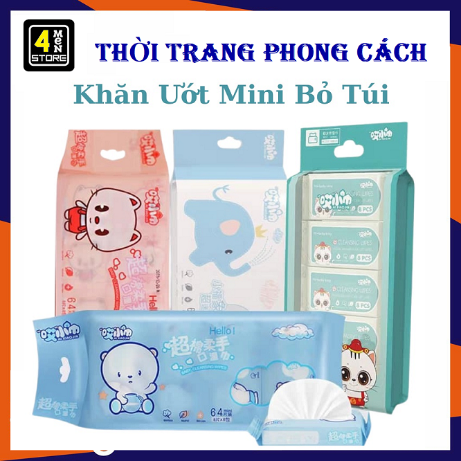 Khăn giấy ướt mini dễ thương bỏ túi tiện ít - khăn ướt mini hoạt hình cao cấp bỏ túi