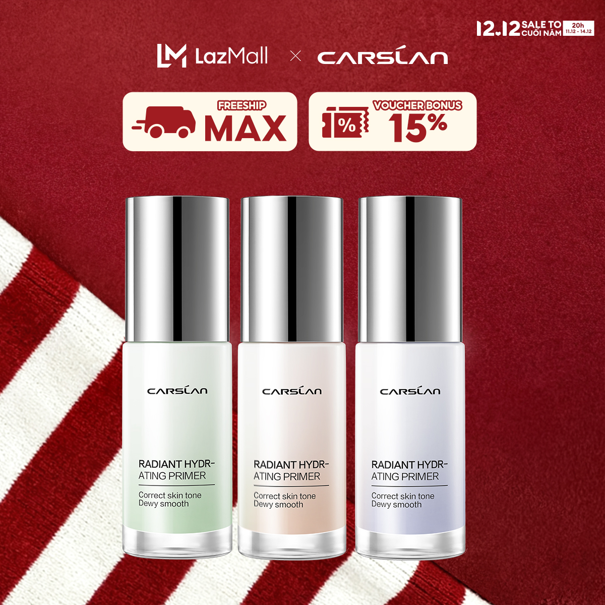 ĐỘC QUYỀN 11 20pm - 14.12|VOUCHER+QUÀ TẶNG Kem Lót Dưỡng Ẩm Rạng Rỡ Carslan Màu Nude Tự Nhiên Chiết Xuất Nấm Truffle Đen Giữ Cho Lớp Nền Lâu Trôi 24H 30g