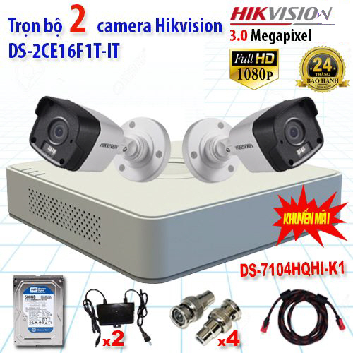 Trọn bộ 2 camera hikvision ds-2ce16f1t-it + ds-7104hqhi-k1