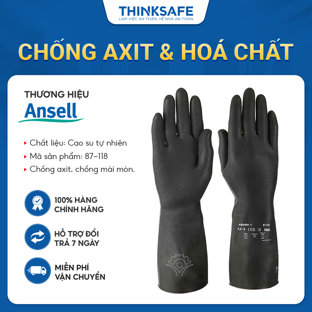 Găng tay cao su chống hóa chất Alphatec 87-118 chống Axit, chất tẩy rửa, chống hóa chất Bao tay chống axit - Thinksafe