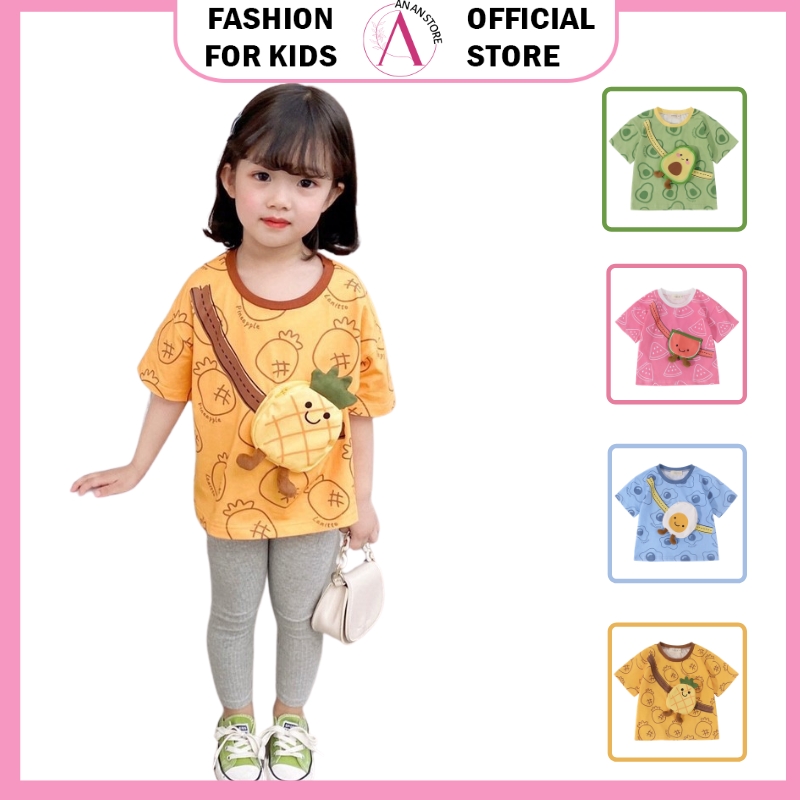 Áo Phông Trẻ Em Có Túi Hình Hoa Quả, Áo Phông Cho Bé Trai Và Bé Gái Từ 8 Đến 32 Kg ANAN STORE QATE A2