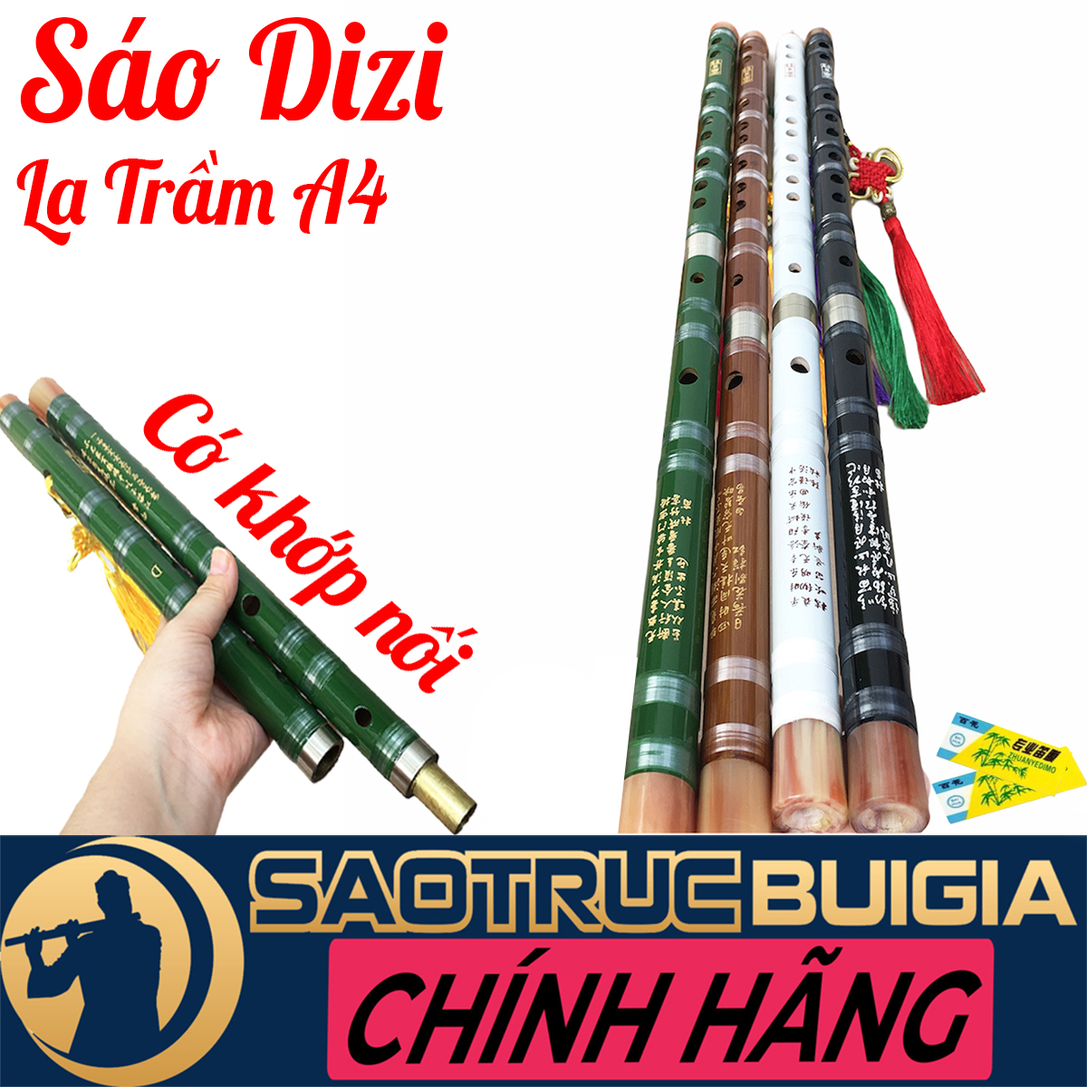 Sáo Dizi La trầm A4 có khớp nối Nhiều màu Loại cao cấp tại SÁO TRÚC BÙI GIA - Tặng túi nhung, màng rung, dây treo