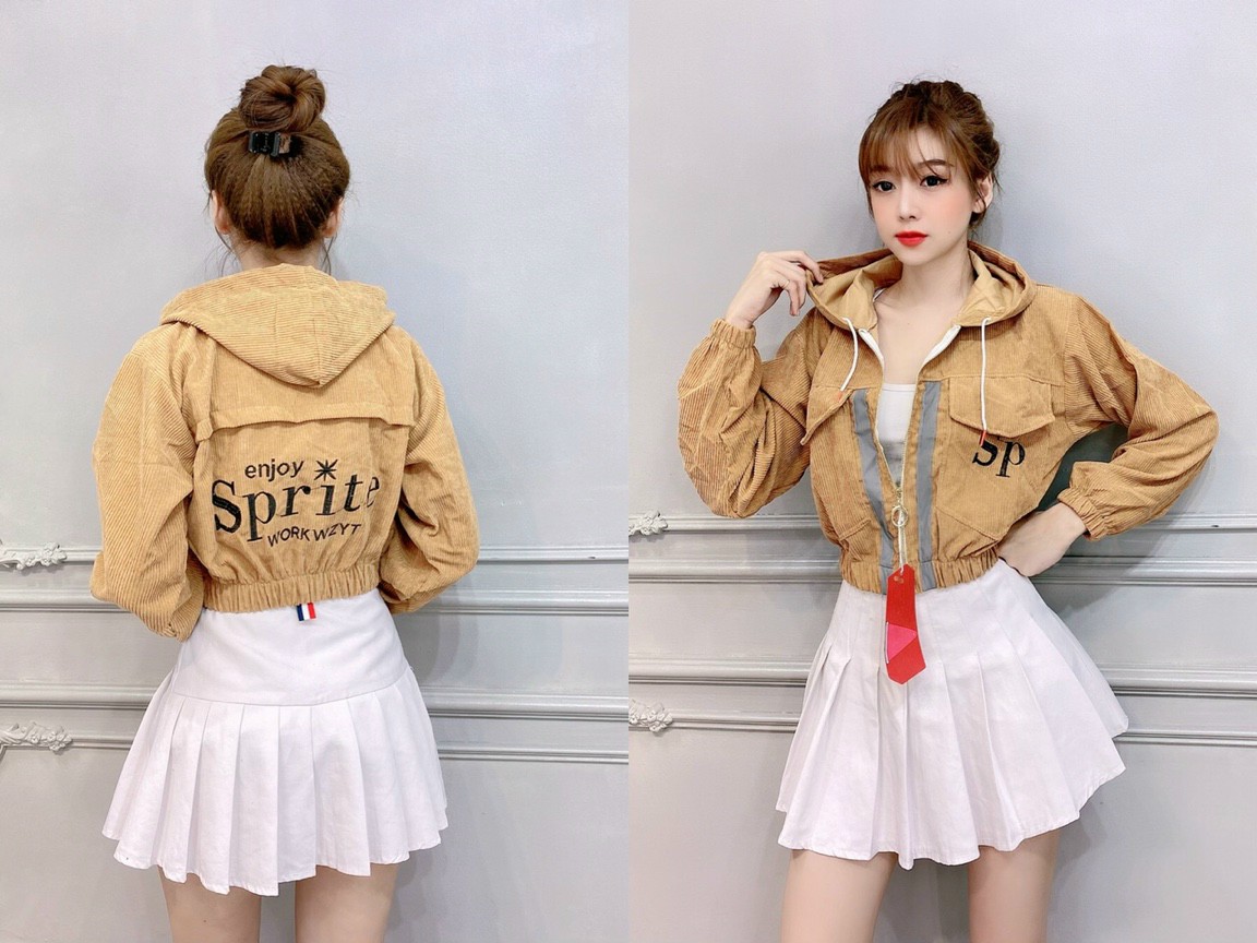 [HCM]Áo Khoác Nữ Lửng Nhung Gân Tăm Thêu Viền Phản Quang  Cao Cấp Siêu Xinh Mẫu TP Hot Trend (HÌNH THẬT)