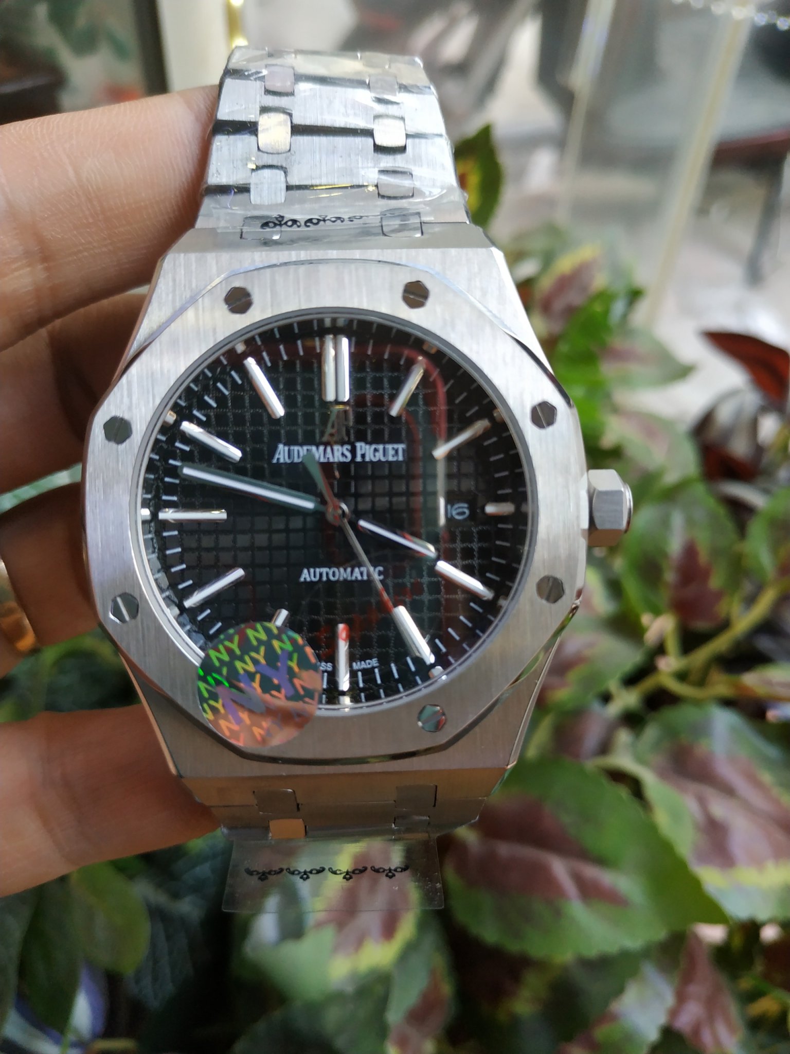 { LAZADA ĐỒNG HỒ PHỐ } Đồng Hồ Nam Thời Trang AP 888 Automatic BLACK VIỀN TRẮNG - Dây Thép Không Gỉ - Size 42mm - Fullbox