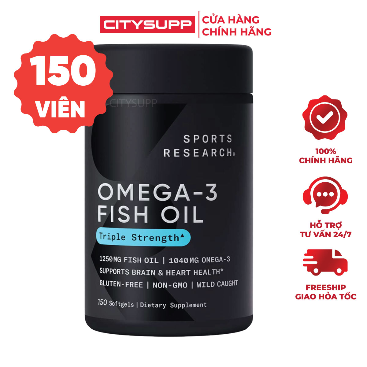 Viên Dầu Cá SR Omega-3 Fish Oil Triple Strength, Sports Research