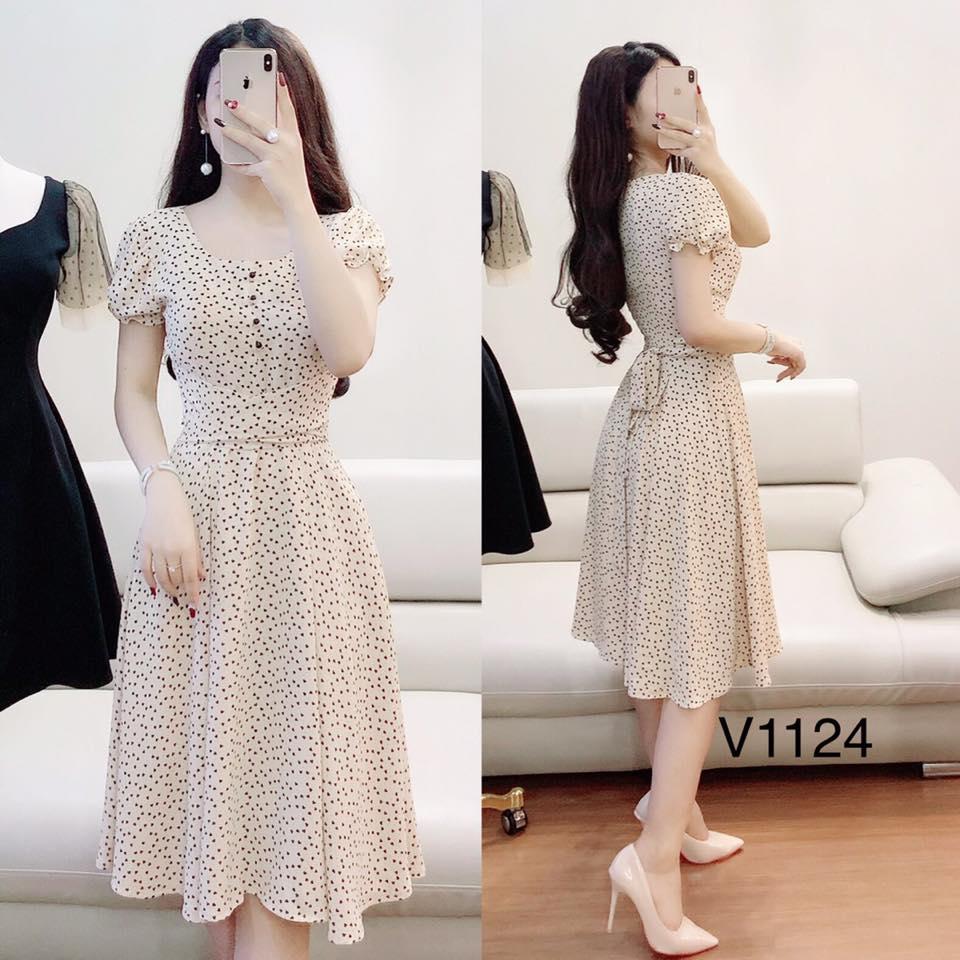 Đầm chấm bi eo thắt nơ xinh xắn