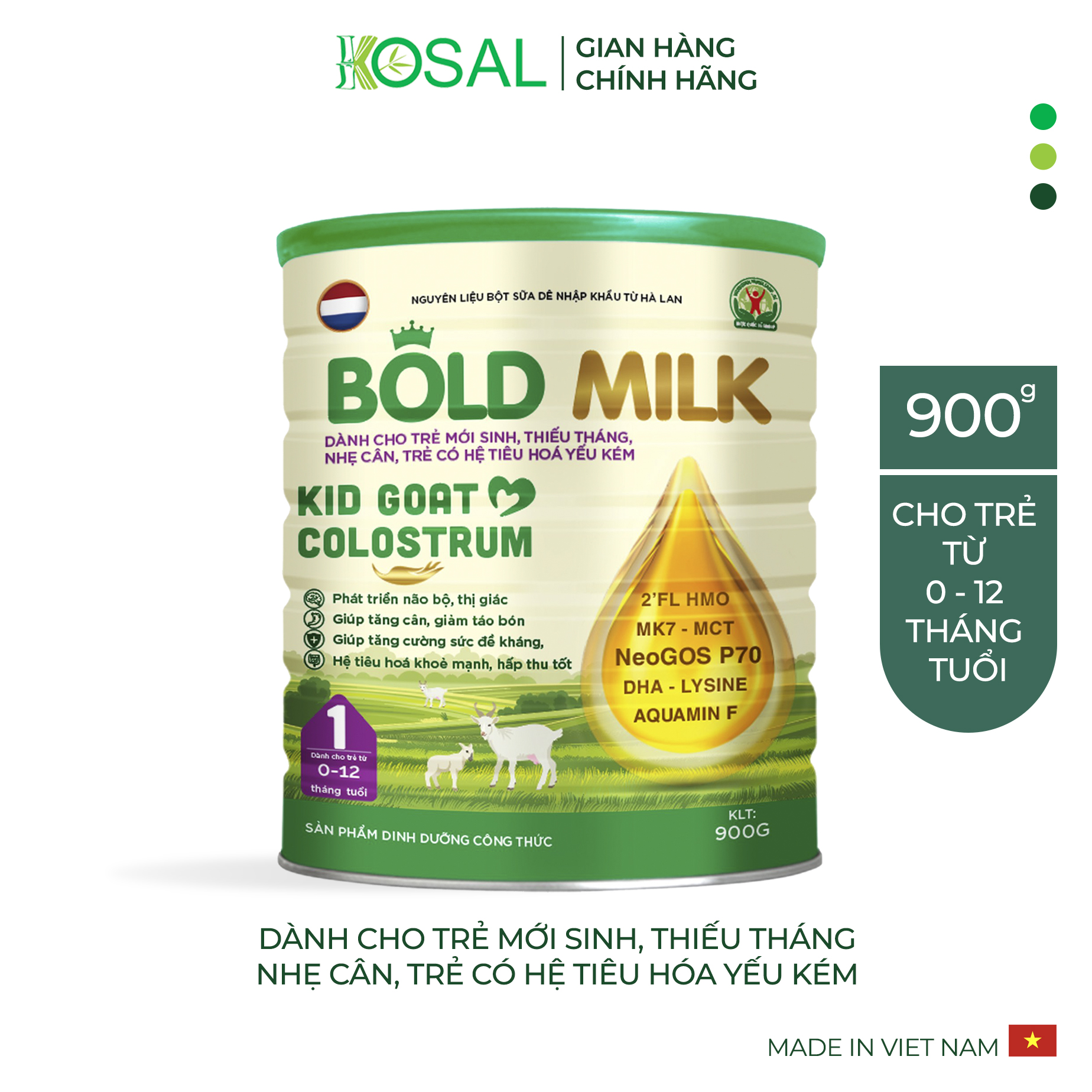 Sữa bột cho trẻ sơ sinh Bold Milk Kid Goat Colostrum, hỗ trợ trẻ sinh non, sinh thiếu tháng, hệ tiêu hóa kém - Hộp 900gr