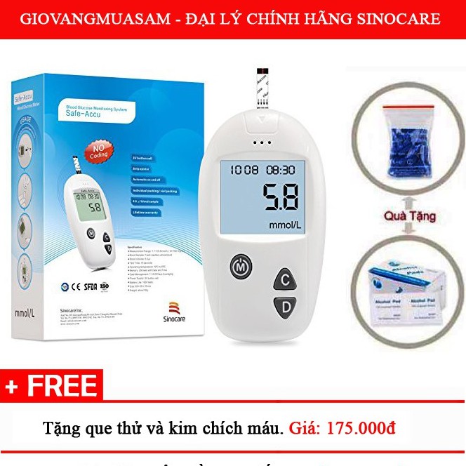 Máy Đo Đường Huyết Sinocare Tặng 25 Que Thử Và 50 Kim Chích Máu