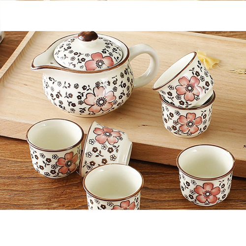 Bộ Ấm Tách Uống Trà Hoa Văn Cổ Nhật Bản - Bằng Sứ - Cao Cấp