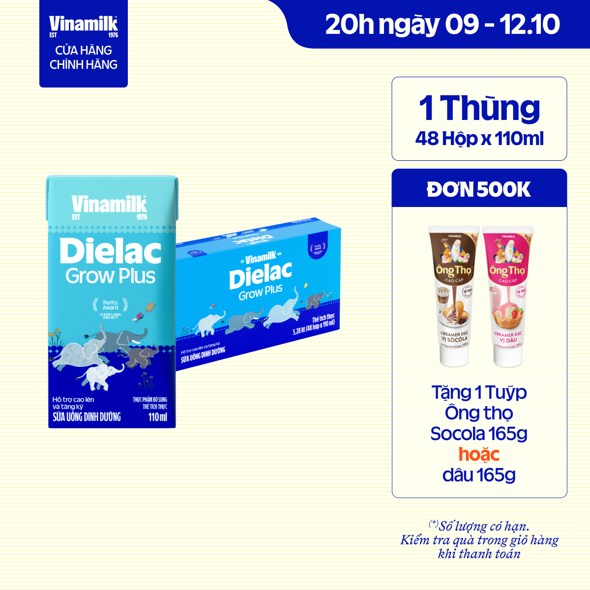 Thùng 48 hộp Sữa Non Vinamilk Dielac Grow Plus (Sữa Uống Dinh Dưỡng) 110ml - Sữa nước hỗ trợ Trẻ suy dinh dưỡng, thấp còi giúp trẻ Tăng cân cao khỏe (Sữa dành cho trẻ em trên 1 tuổi)