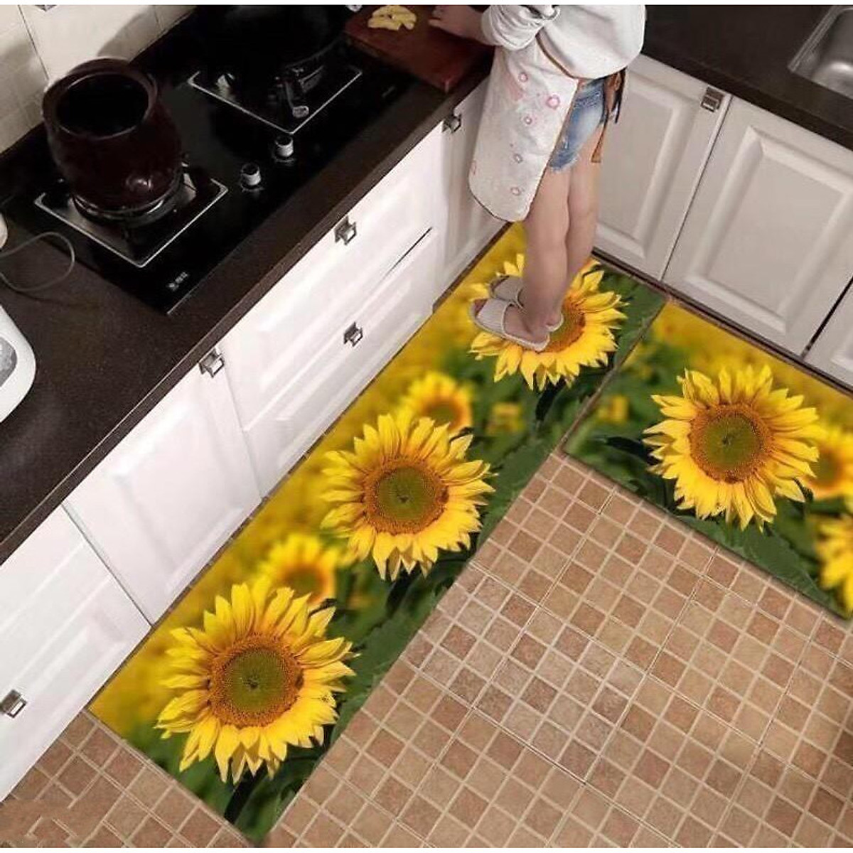 Bộ 2 Thảm trải nhà bếp 3D phong cách Hàn Quốc nhiều màu sắc dễ lựa chọn - 0034