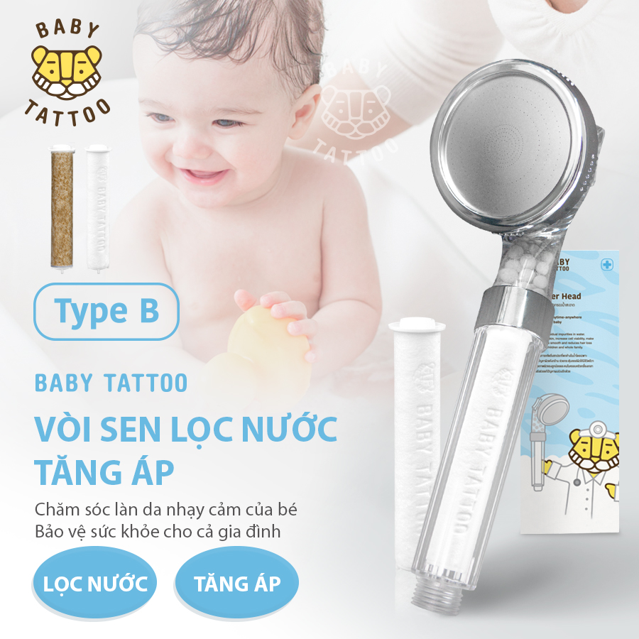 Bộ vòi sen tắm lọc nước, tăng áp, khử khuẩn, an toàn BABY TATTOO