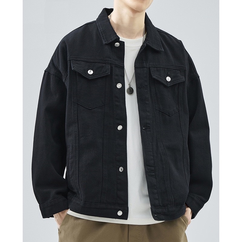 Áo Khoác Jean Nam TM144 ĐEN TRƠN Basic Form Rộng - Áo Khoác Bò Nam Phong Cách Thời Trang - TOMMY JEAN 03