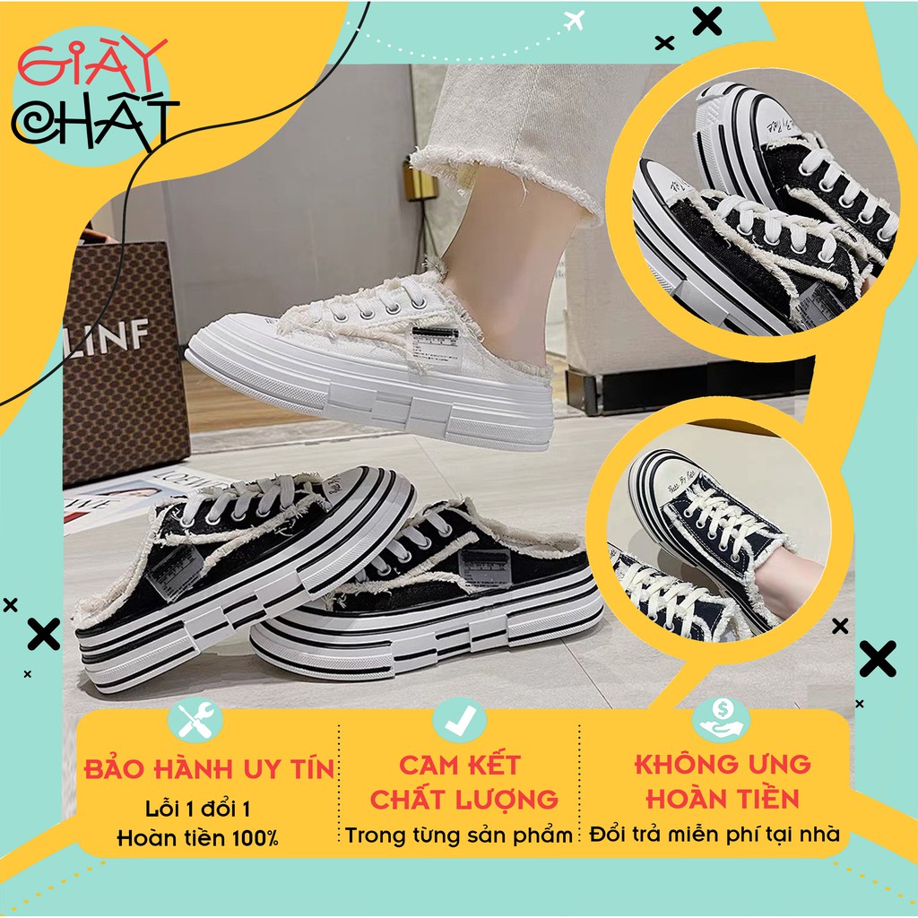 Sục nữ vải rách đạp gót tiện lợi phong cách, Giày dẫm gót nữ viền rách cực cá tính năng động