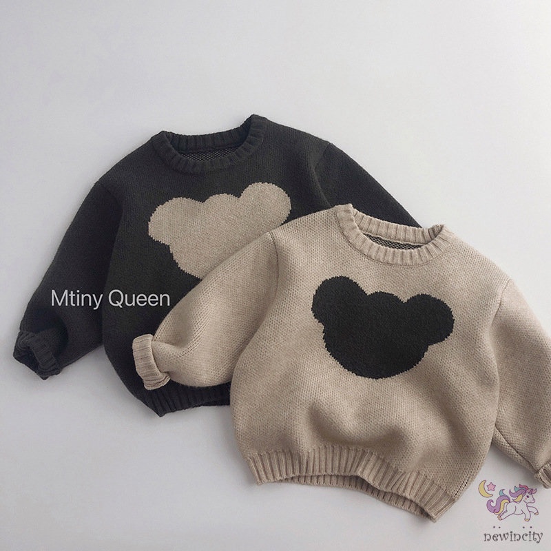 Áo Sweater Dệt Kim Tay Dài In Hoạt Hình Gấu Kiểu Hàn Quốc Dễ Thương Cho Bé