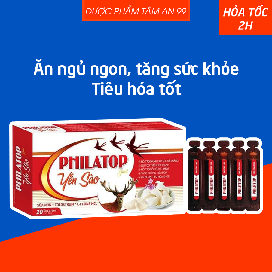 Siro PHILATOP Yến Sào giúp ăn ngon tiêu hóa tốt, nâng cao sức đề kháng - Hộp 20 ống - Dược Phẩm Tâm An 99