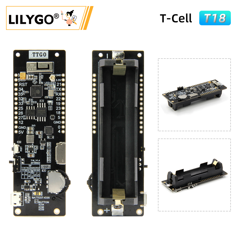 Lilygo®Ttgo t-cell ESP32 개발 보드 Wifi Bluetooth 무선 모긴18650 배터리 시트 4Mb 플래시 8Mb psram cho Arduino