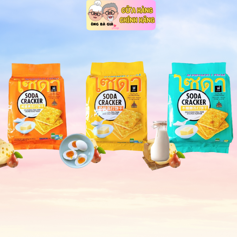 COMBO 2 GÓI-Bánh quy Soda Cracker Thái Lan gói to 400g vị truyền thống,sữa muối,trứng muối-Bổ Dưỡng,Ăn chay,Ăn kiêng,Giảm cân-Tiện Lợi