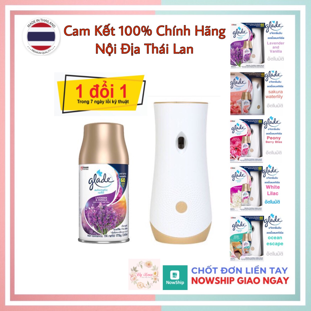 [Lưu ý Nhiều Phân Loại] Máy xịt thơm phòng tự động GLADE hương thơm dịu nhẹ thay lõi 269ml hàng nội địa Thái