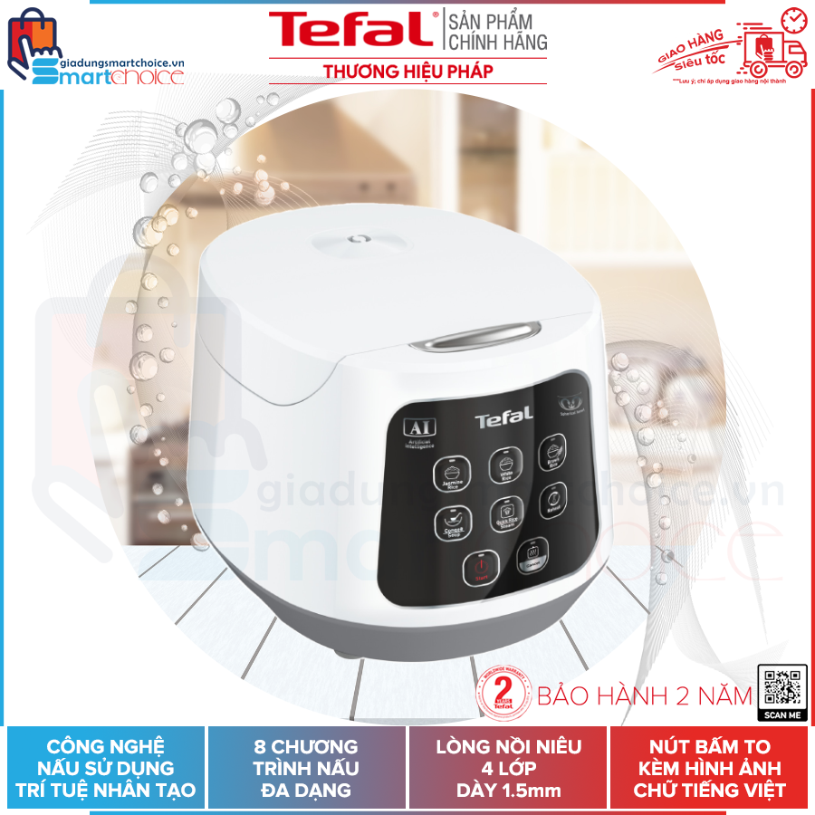 Nồi cơm điện tử tefal rk730168 - 600w, 1l, lòng nồi niêu 4 lớp, nấu cơm siêu ngon với công nghệ ai, hàng chính hãng, bh 2 năm, giao hỏa tốc