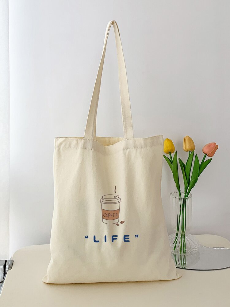 Túi tote vải canvas life coffee đi học đi chơi dễ thương có khóa kéo mtt0300