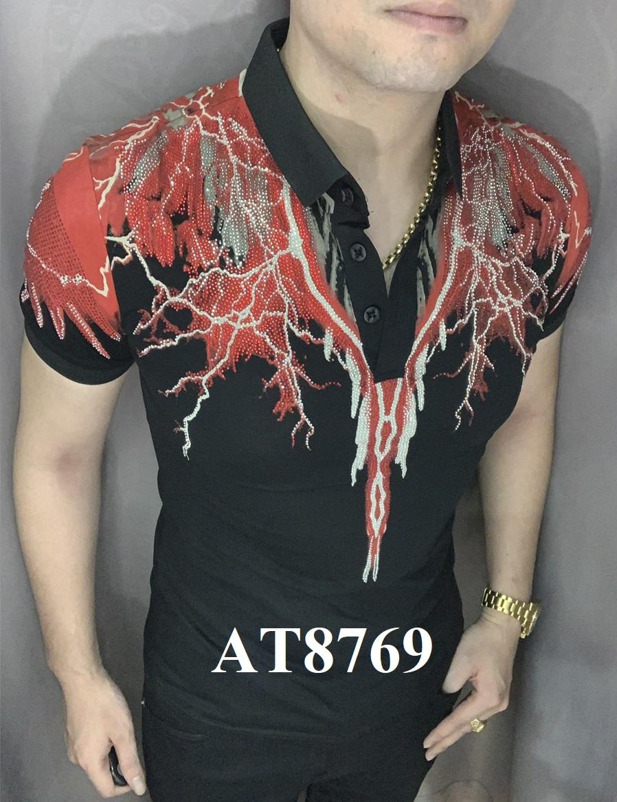 [HCM]Áo thun burlong có cổ tia lửa điện đính đá  AT8769 (Nam - Nữ)