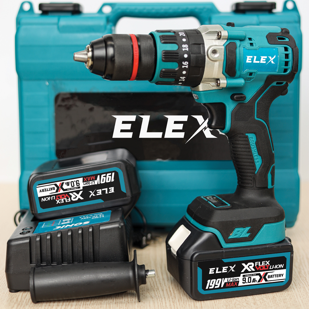 Máy khoan pin elex 199v xanh 3 chức năng có búa - Lõi Đồng Có Búa Khoan tường - Bắt Vít Tiện Lợi - Pin Chuẩn 10 Cell