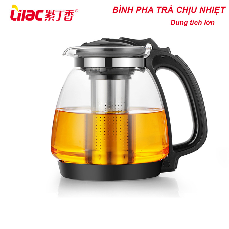 Bình pha trà thủy tinh Lilac S825, Bình lọc trà thuỷ tinh chịu nhiệt có Lõi lọc Inox 304; Dung tích 1350ml/2000ml