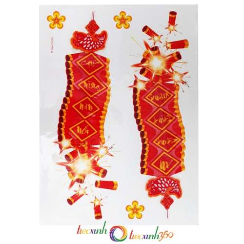 DECAL TRANG TRÍ TẾT HỌA TIẾT NỔI HÌNH CẶP PHÁO