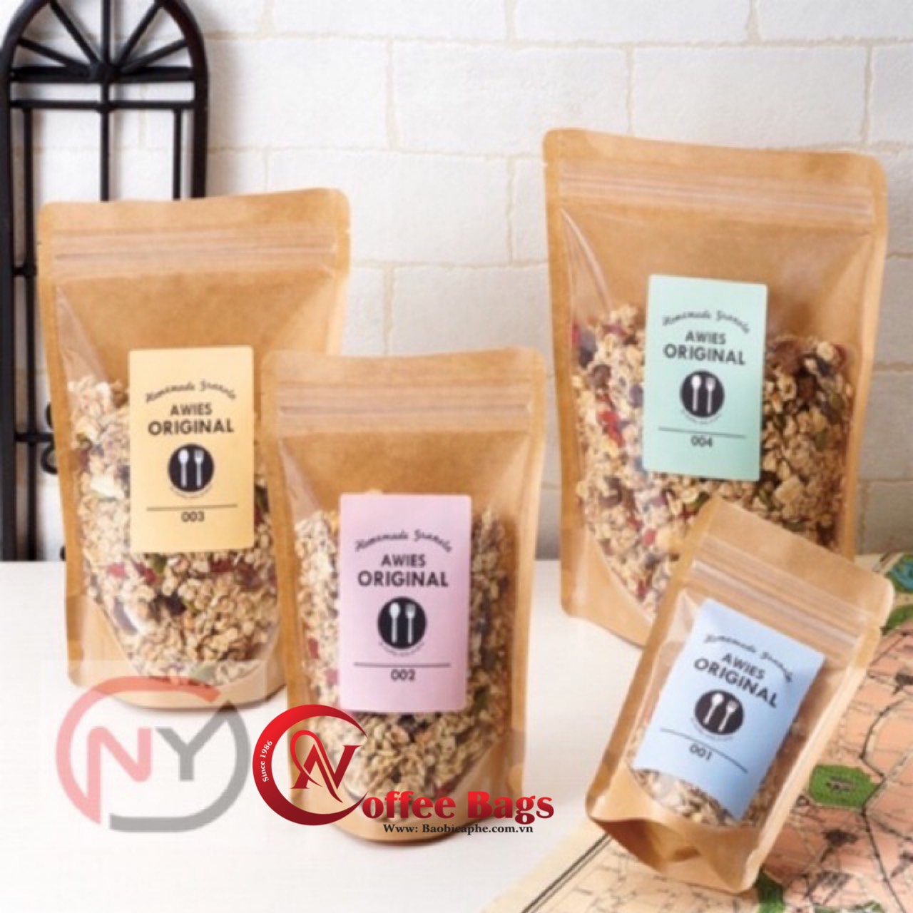 [500gr/size] - túi zipper 1 mặt giấy 1 mặt trong, dùng đựng bánh mứt, trái cây sấy