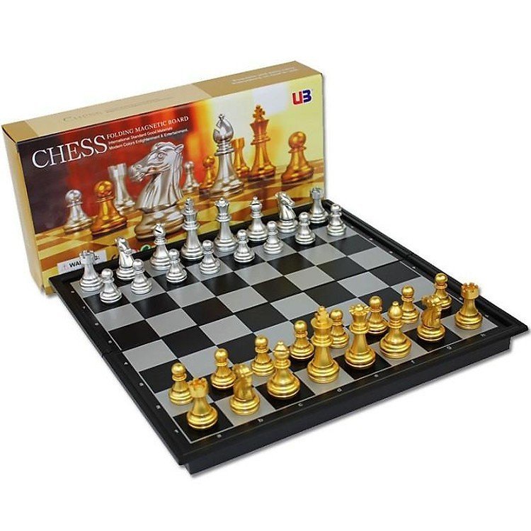 Bộ bàn cờ vua 25x25cm cáo cấp vàng bạc đế có nam châm hít