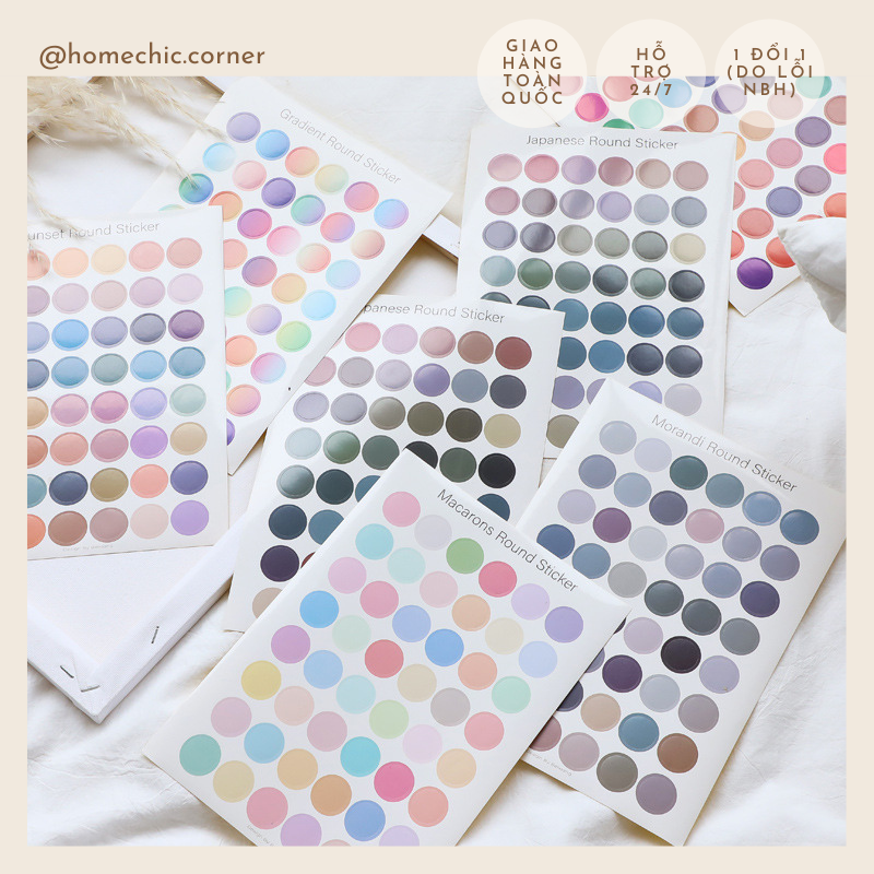 Bộ 48 stickers dán hình tròn trang trí, dán sổ tay, dán tranh ảnh postcard | home chic corner