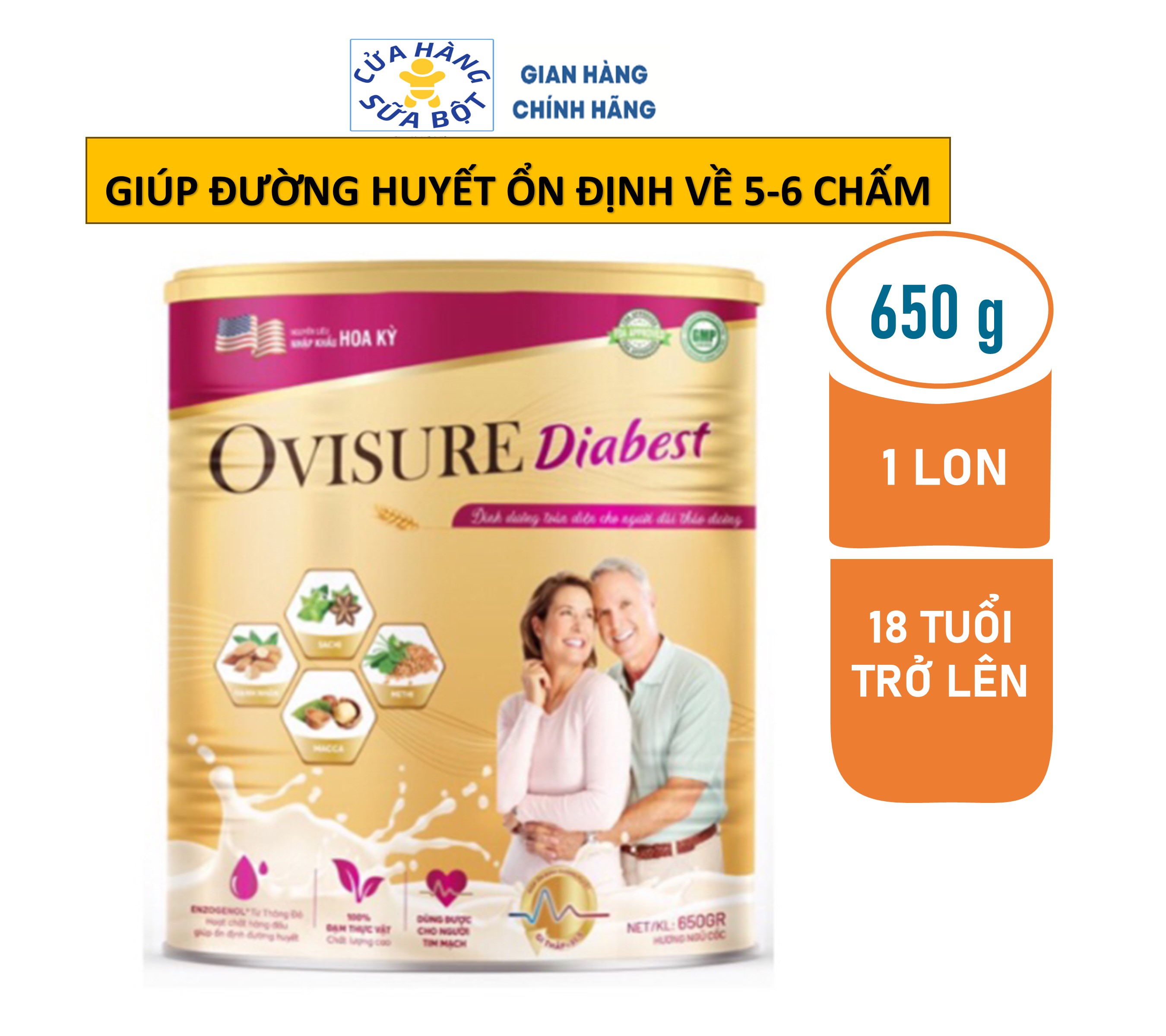 Sữa hạt tiểu đường Ovisure Diabest lon 650g chính hãng date mới