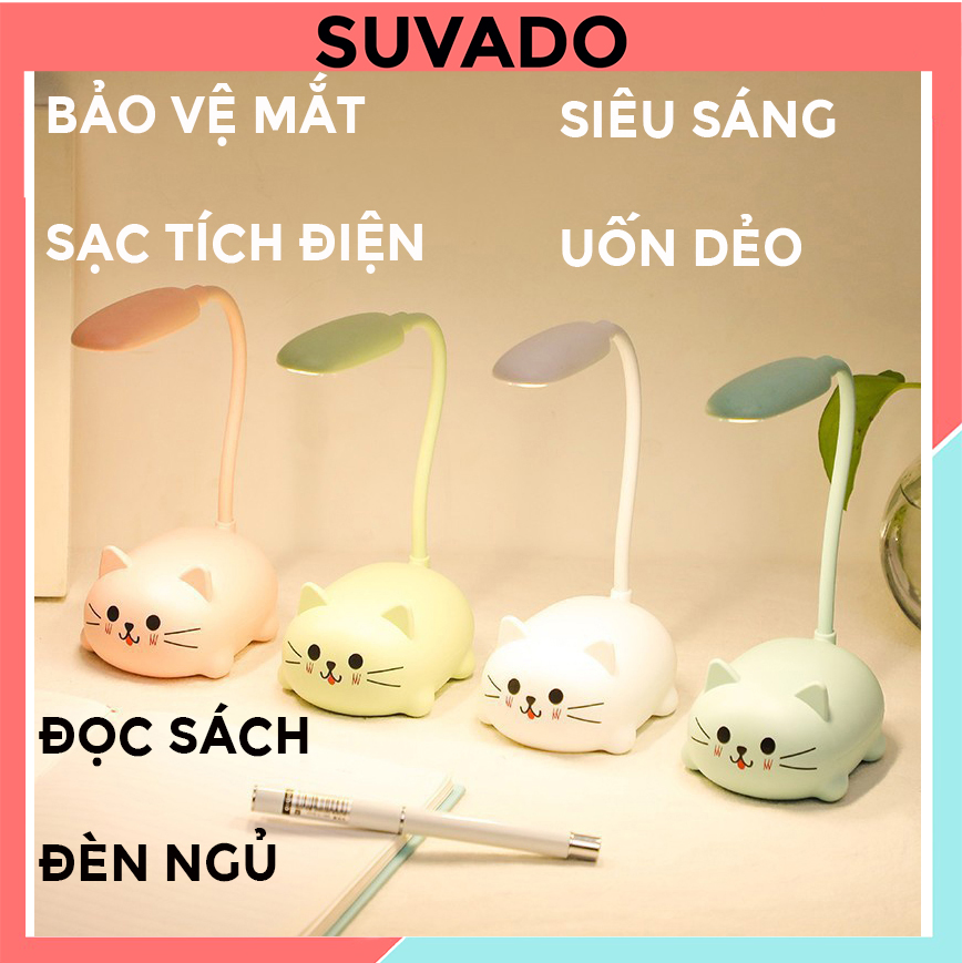 Đèn Bàn led siêu sáng đèn học kiêm đèn ngủ, đọc sách sạc pin tích điện kiểu dáng dễ thương để bàn làm việc  YW SUVADO