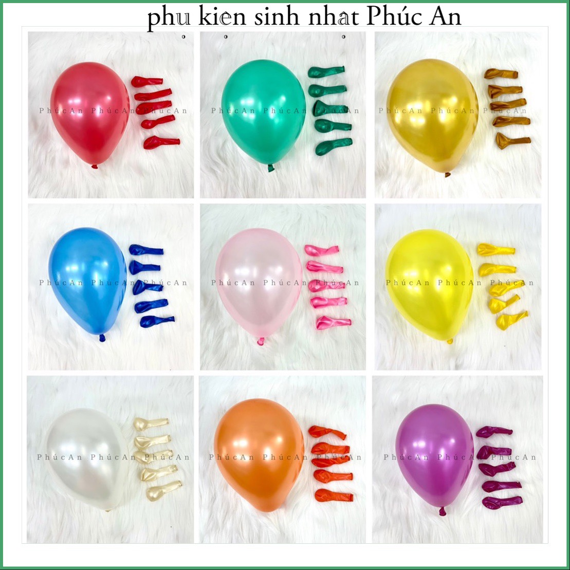 Set 10 bóng nhũ cao su đủ màu 5inch trang trí tiệc sinh nhật hpbd