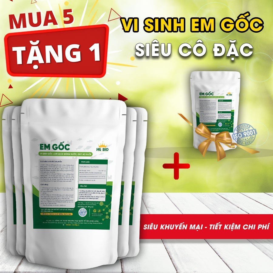 Combo 5 gói Vi sinh EM Gốc siêu cô đặc - xử lý ao nuôi thủy sản, làm sạch đáy ao