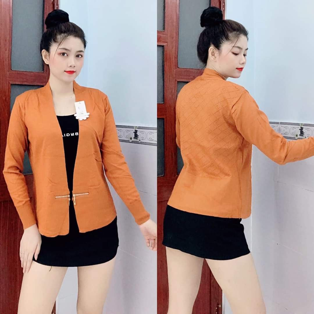 Áo khoác len cardigan nữ tay dài phối dây kéo vàng hàng xịn len mềm mịn