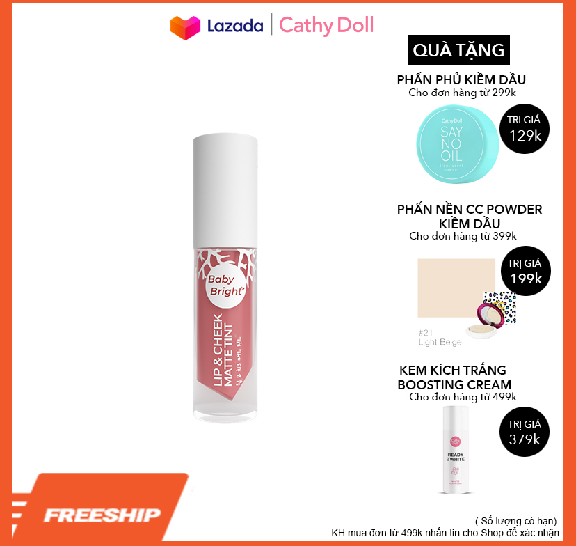 Son Kem và Má Hồng Cathy Doll Baby Bright Lip & Cheeck Matte Tint 2.4g
