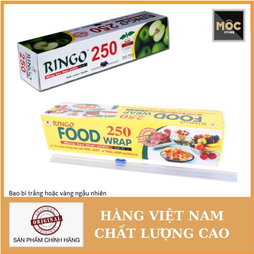Màng bọc thực phẩm cao cấp chính hãng, Ringo 250, hàng VN chất lượng cao, mocstore, nguyên liệu nhập khẩu an toàn 30cmx7620cm dùng được trong lò vi sóng food wrapping can use in microwave ovens nhựa PVC giá sỉ