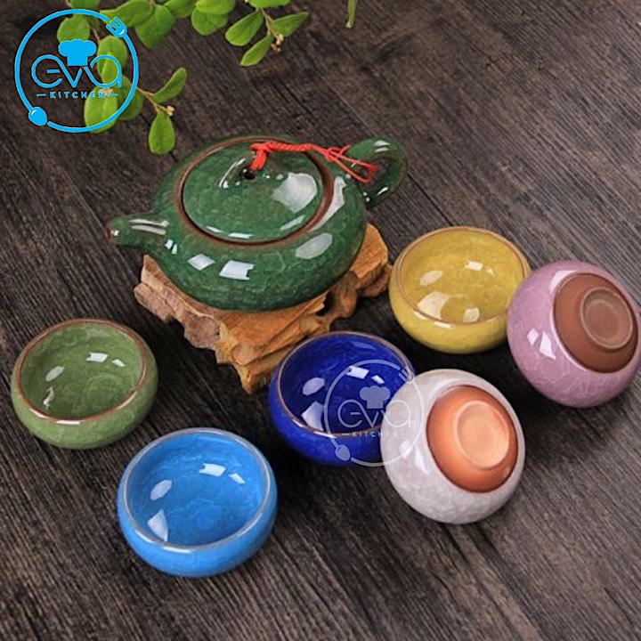 Bộ ấm 6 chén trà men ngọc sắc màu m2568