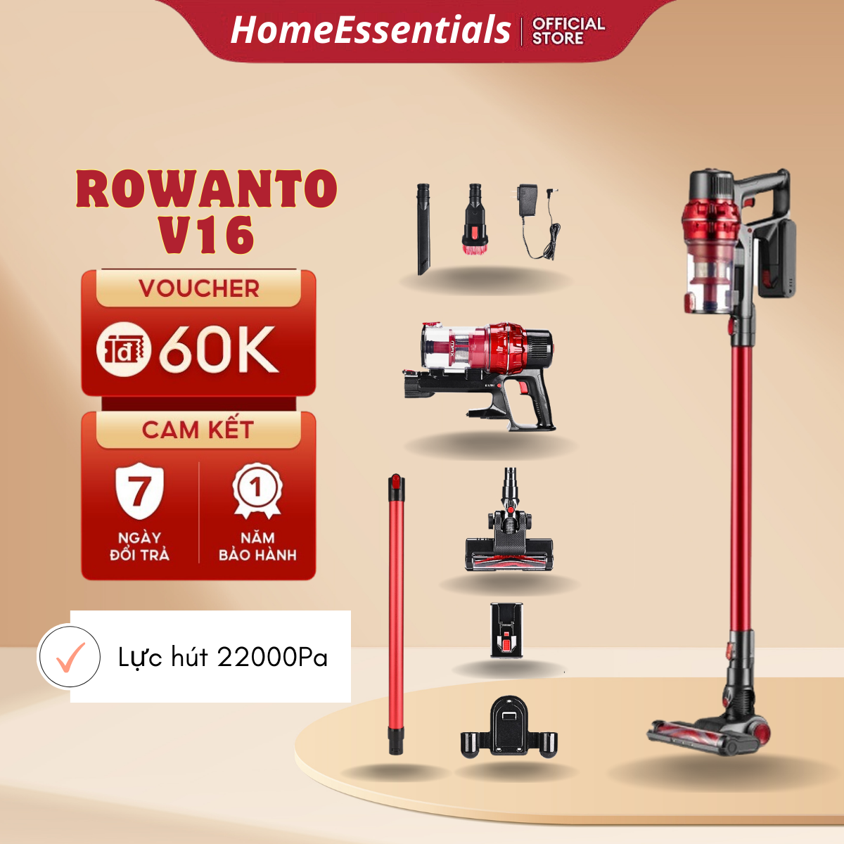 Máy Hút Bụi Cầm Tay Không Dây ROWANTO V16, Máy Hút Bụi Gia Đình mini Cho Giường Nệm Trong Nhà, Máy Hút Bụi ô tô, Xe Hơi, Bàn Phím Máy Tính