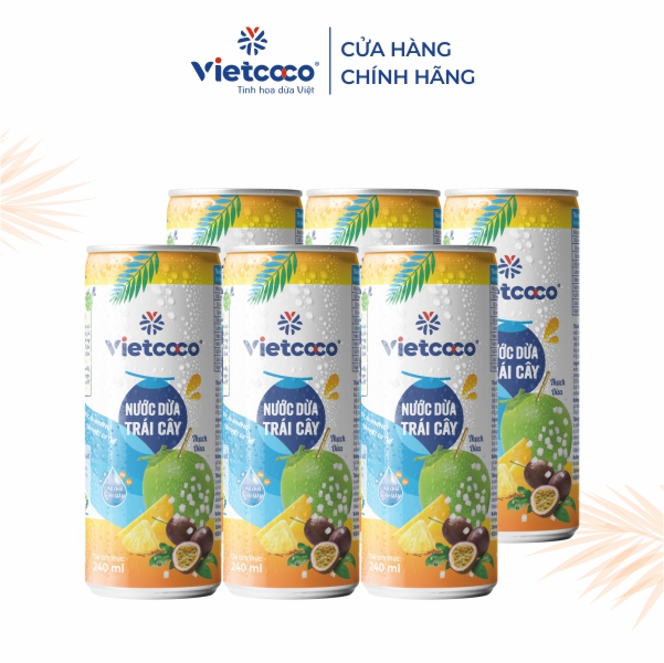 Combo 6 lon nước dừa tươi Vietcoco 240ml vị trái cây