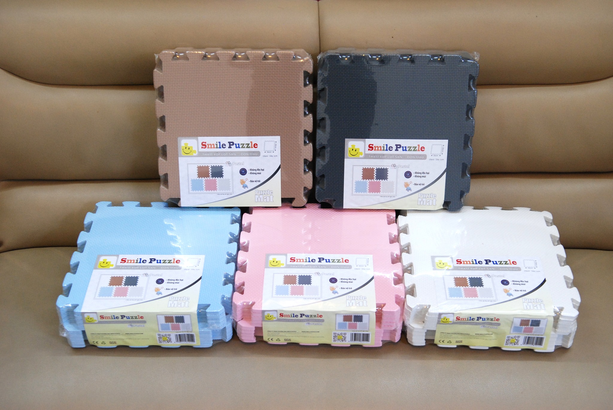 [HCM]Thảm xốp KHÔNG MÙI cho bé - đơn màu Pastel (10 miếng kích thước 06mx15m) Smile Puzzle