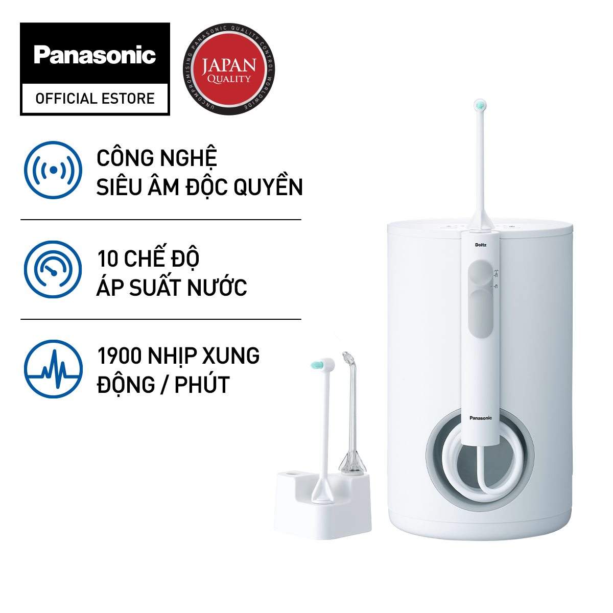 [Trả góp 0%] Máy Tăm Nước Panasonic Công Nghệ Siêu Âm EW1613W451- Làm Sạch Kẽ Răng & Túi Nha Chu, Mát Xa Nướu - 10 Chế Độ - Bình Chứa Lớn - Bảo Hành Chính Hãng  12 tháng