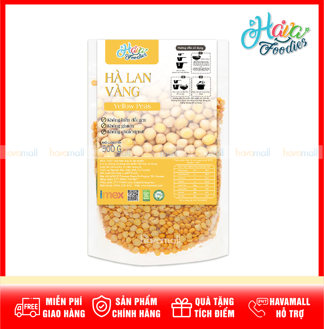 Đậu hà lan vàng havafoodies túi 500gr